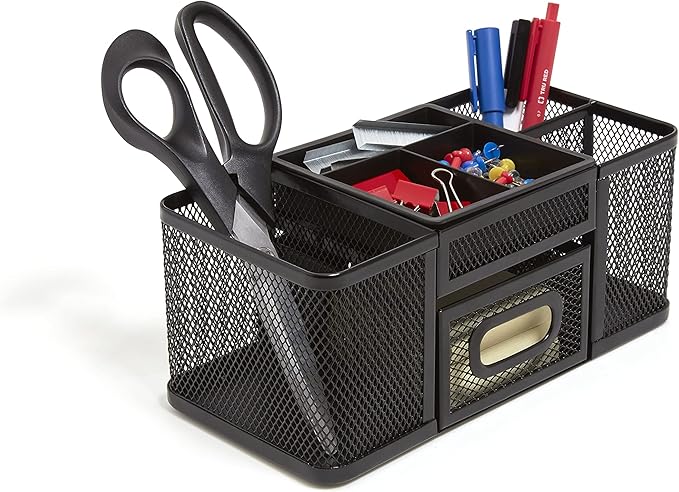 TRU RED Wire Mesh Desk Organizer, 7‑Compartment Accessory Holder – Desktop Storage for Office & Home Use