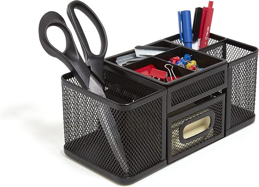 TRU RED Wire Mesh Desk Organizer, 7‑Compartment Accessory Holder – Desktop Storage for Office & Home Use