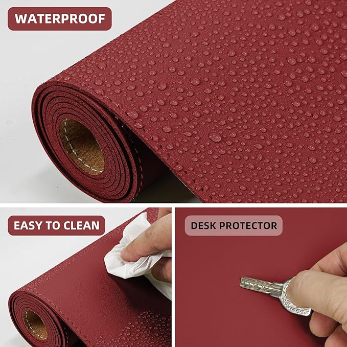 AFIING Cork Desk Mat, 31.5" x 17", Red,Leather Desk pad | Dual-Sided Cork & PU Leather, Non-Slip & Waterproof, Desk Protector for Home Office, Workspace & Gaming