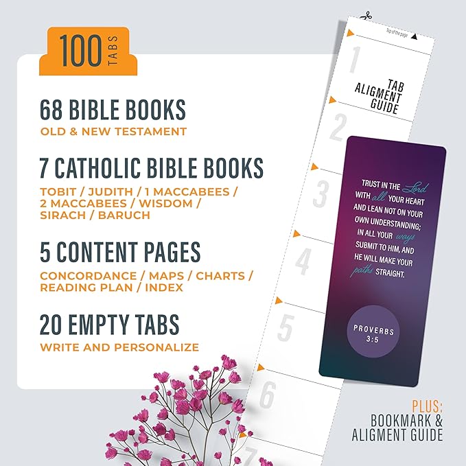 OFFILICIOUS Bible Book Tabs, 100 Soft-Touch, Laminated Bible Tabs for Jesus Bible, Durable Tabs for Bible, Protestant & Catholic Bible Tabs Large Print, Purple & Blue Bible Tabs for Women & Men