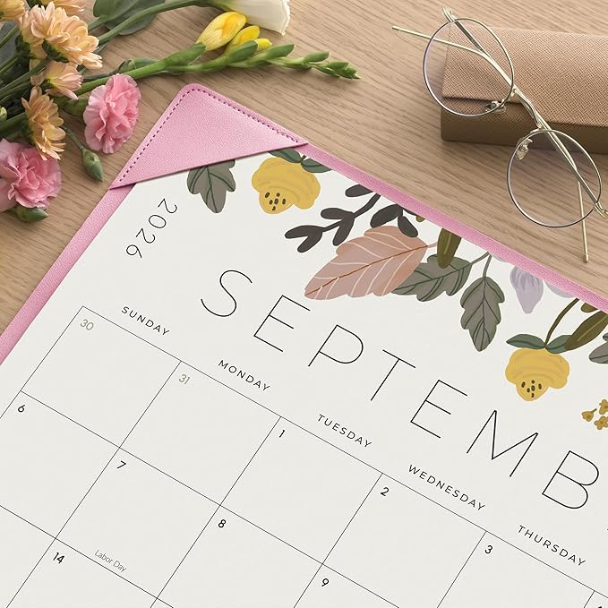 Desk Calendar 2026 with Desktop Mat, Cabbrix Large Desk Pad Calendar 22 x 17 Inch 18 Months Runs From July 2026 to December 2027, Floral Design Calendar 2026 for Home School and Office (Pink)