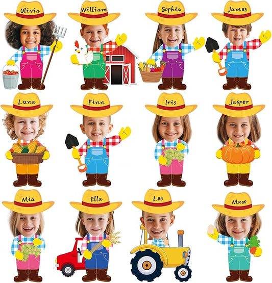 60pcs Farm Theme Cutouts Farmer with Straw Hat Bulletin Board Decorations Farmer Paper Cut-Outs Classroom Decor for Boy Girl Classroom DIY Craft Photo Kindergarten Preschool Wall Door Decor Supplies