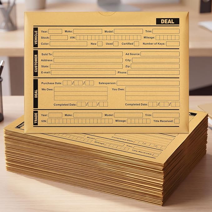Sabary 100 Pcs Vehicle Dealer Jackets 9 x 12 Inches Printed Vehicle Deal Envelopes Car Sales Deal Folders Auto Dealers Envelopes for Office Dealership Supplies File Jackets (Yellow)