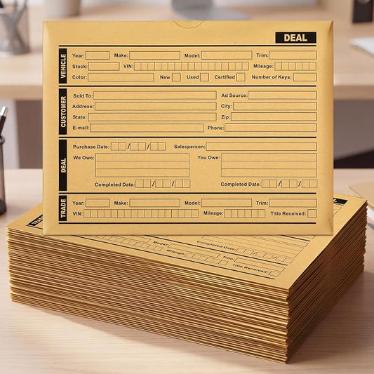 Sabary 100 Pcs Vehicle Dealer Jackets 9 x 12 Inches Printed Vehicle Deal Envelopes Car Sales Deal Folders Auto Dealers Envelopes for Office Dealership Supplies File Jackets (Yellow)