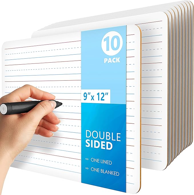 10 Pack 9x12 Lined Mini White Boards for Students - Double Sided White Board Lines - Classroom Whiteboards for Students Kids - Small Dry Erase Board with Lines - Personal Lined Whiteboard Dry Erase