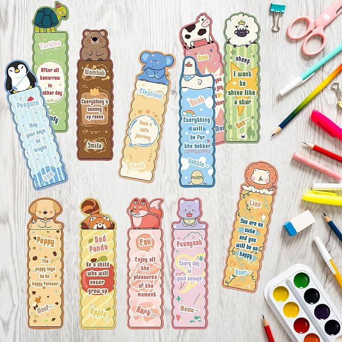 Wxiben Cute Animal Bookmarks Gifts - 90 Pcs Cartoon Animals Paper Bookmarks Penguin Capybara Dog Book Markers Page Clip Gift for Women Men Teachers Office Book Lovers Bookish Reading Supplies