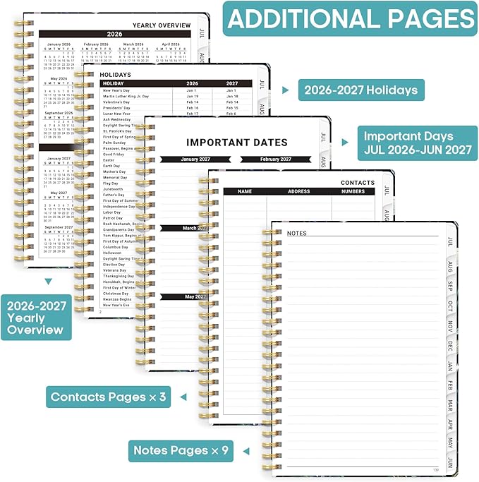 Academic Planner 2026-2027, Weekly and Monthly Calendar Book, July 2026 – June 2027, Hardcover Planner with Tabs, Perfect for Teachers, Students, Women & Men, A4 (8.5" x 11") - StarryGarden