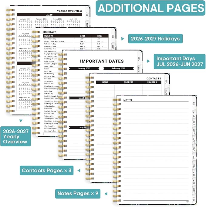 Academic Planner 2026-2027, Weekly and Monthly Calendar Book, July 2026 – June 2027, Hardcover Planner with Tabs, Perfect for Teachers, Students, Women & Men, A4 (8.5" x 11") - StarryGarden