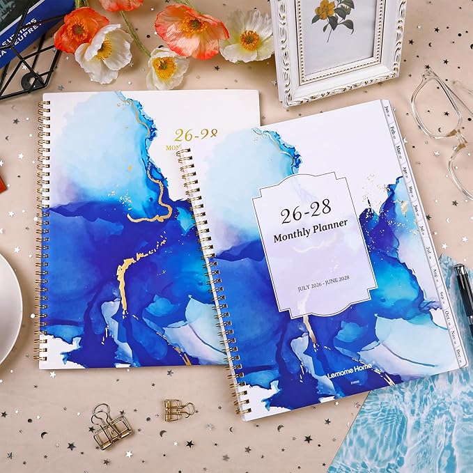 Monthly Planner 2026-2028 - 2 Year Planner 2026-2028, July 2026 - June 2028, 9" × 11", 2 year calendar 26-28 monthly planner with Flexible Cover + Pockets - Waterink