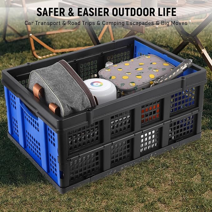 GarveeHome Collapsible Plastic Crate, Foldable Storage Basket, Stackable Utility Crate with Handle, Heavy Duty Milk Crate for Kitchen Office Camping Classroom Storage