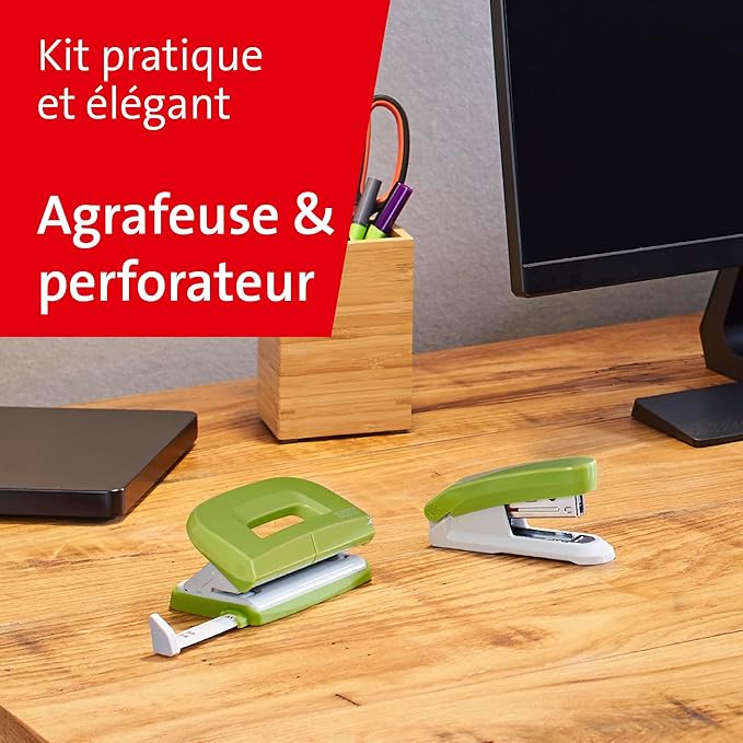 Novus 020-1874 Twin Set Stapler with Punch E 15/E 210 – Desk Set Green