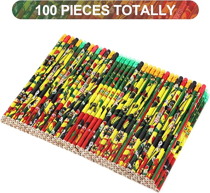 Kolewo4ever 100 Pieces Black History Month Pencils Wood Pencils with Eraser Cylinder Wood Pencils for Office Classroom Gifts Party Favors (100)