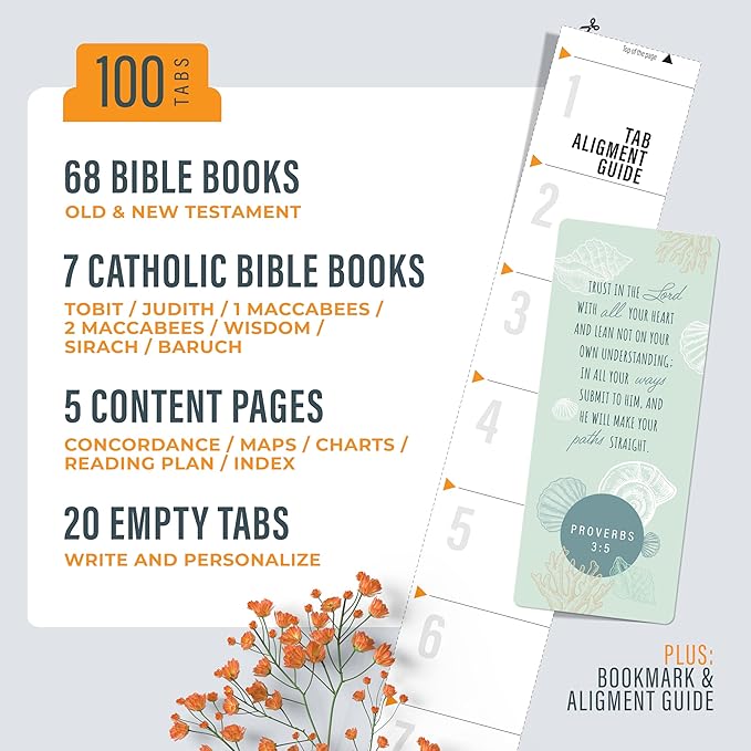 OFFILICIOUS Blue Bible Book Tabs, 100 Soft-Touch, Laminated Bible Tabs for Holy Bibles – Durable Tabs for Bible – Protestant & Catholic Bible Tabs Large Print, Bible Tabs for Women & Men