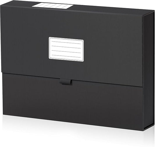 JiaWei Folder with Pockets, Accordion File Organizer with Magnetic Closure, A4 Letter Size Black File Folder