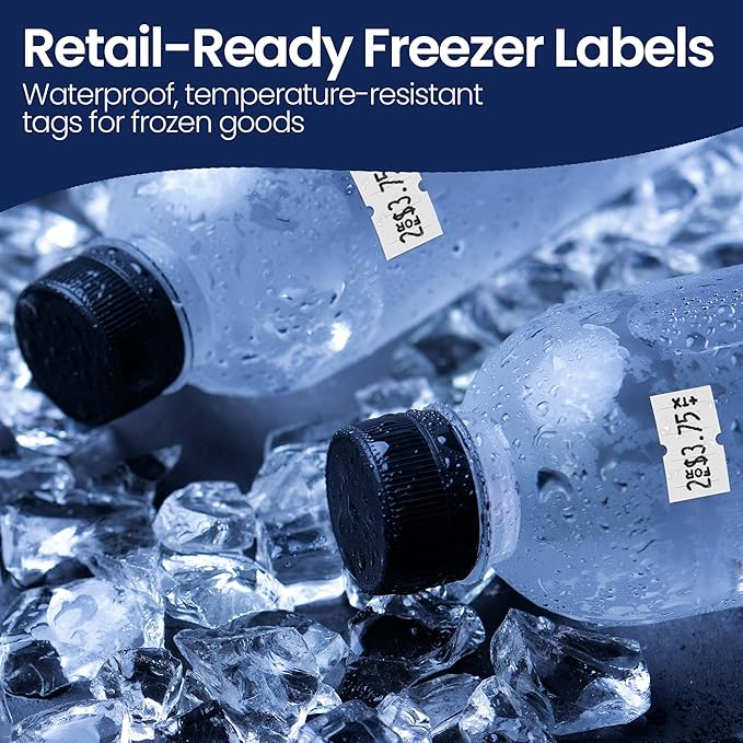 Perco 1 Line Freezer Adhesive Labels - 8 Rolls, 1 Sleeve, 8,000 Blank Price and Date Gun Labels for Perco Lite, X, Plus and Pro 1 Line Price and Date Guns - Made in USA