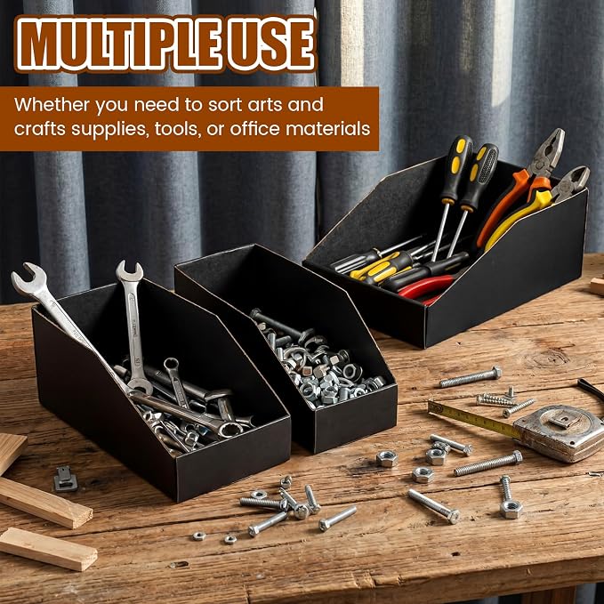 50 Pack Cardboard Storage Bins Assorted Sizes, Cardboard Boxes, 28 Pack 12x4x4.5, 14 Pcs 12x6x4.5, 8 Pcs 12x8x4.5 Corrugated Organizer Bins for Pantry, Shelves, Garage, Office, Shop