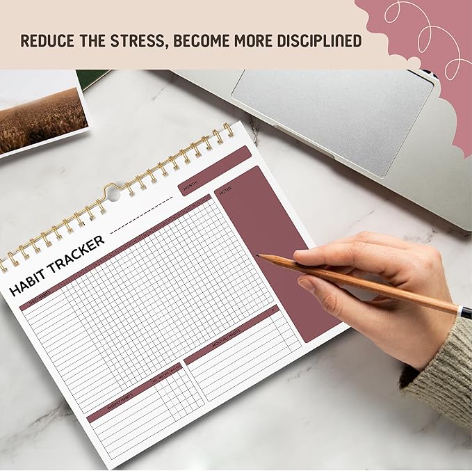 VEX ECOM LTD. Smiley Habit Tracker Calendar - 12 Months Undated Daily Weekly Period Tracker, Motivational Goal & Planner for Atomic Habits, Spiral Binding Self Care Journal, 8"x10"