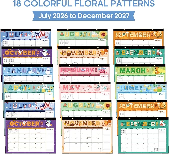 Desk Calendar 2026-2027, 18-Month Calendar Runs from July 2026 to December 2027, Large 17" x 12" Monthly Desktop & Wall Calendar for Home & Office - Festival