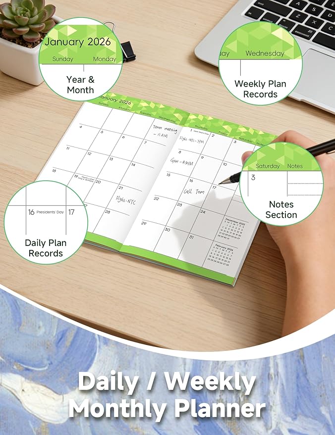 Pocket Calendar 2026-2028 Art Series, Monthly Planner Jan 2026 to Jul 2028 (3.7" x 6.7") Perfect Purse Calendar, Pocket Agenda with Protective Plastic Sleeve-Wheat