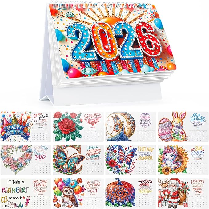 2026 DIY Diamond Art Desk Calendar Kit - Monthly Flip Desktop Planner with To Do List & Tools | Creative Home Office Decor Craft Gift