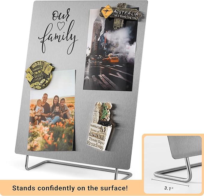 Large Magnetic Bulletin Board – Dry Erase Memo Board with Stand – Metal Easel for Magnet Display – 12x10 Inches + 4 Magnets