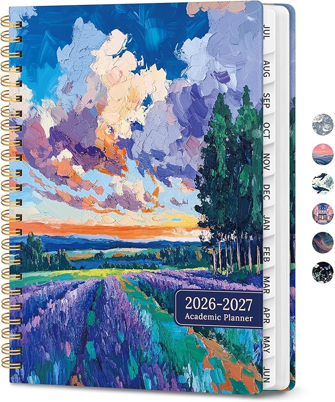 2026–2027 Academic Planner, Weekly and Monthly Planner for Women, July 2026 - June 2027, Pretty Hardcover 2026–2027 Academic Planner with Tabs, Inner Pocket, Spiral Bound, Perfect Office Home School Supplies - 6.3" x 8.5", Lavender Glow