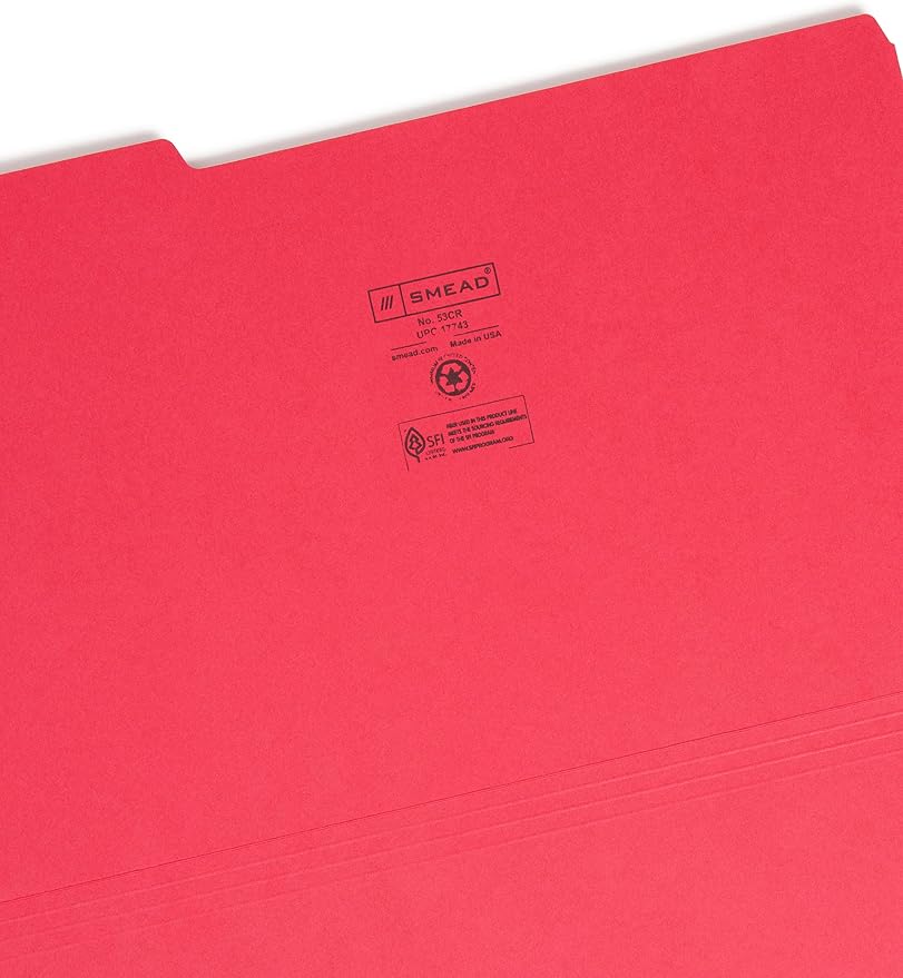 Smead Colored File Folder, 1/3-Cut Tab, Legal Size, Red, 100 per Box (17743)