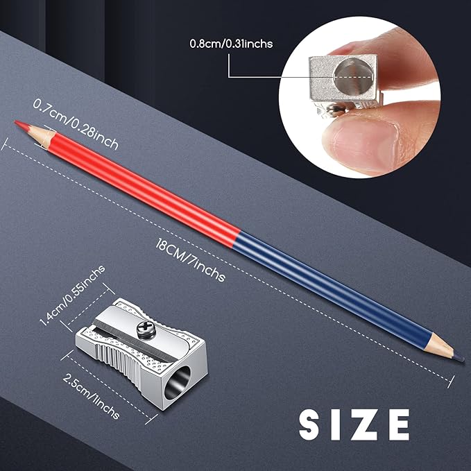 Containlol 12 Pieces Checking Pencils Red and Blue Double Colored Erasable Pencils Pre Sharpened #2 HB with 2 Pieces Metal Pencil Sharpener for Checking Coloring Tests Grading (Red, Blue)