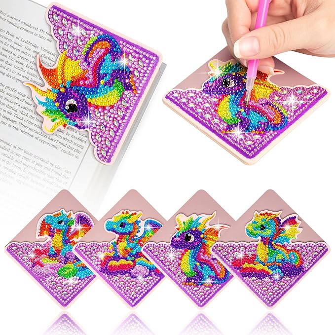 WIVICO 4 pcs Diamond Painting Bookmarks, DIY Diamond Art Kits for Adults, Book Corner - Protecting Bookmark Craft Supplies Kits for Book Lovers(Dragon)