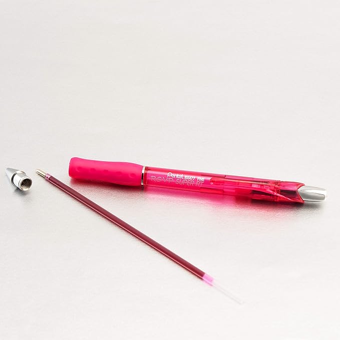 Pentel RSVP Super RT Ballpoint Pen, (0.7mm) Fine Line, Pink Ink, Box of 12 Pens (BX477-P)