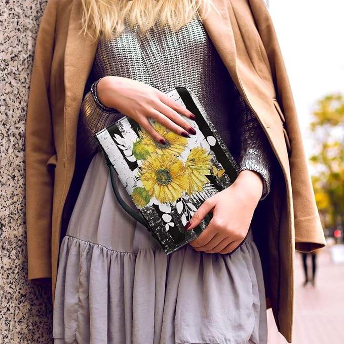 Yellow Flower Bible Carrying Tote Bag Bible Cover Case American Flag Bible Study Supplies Accessories Church Bag Bible Protective with Handle Size：XL
