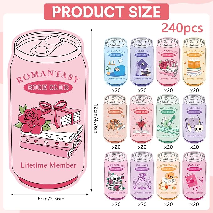 240 Pcs Drinks Soda Book Club Bookmarks Bulk Funny Magic Themed Bookmarks Funny Funny Soda Shaped Bookmark Dark Romance Reading Bookmark Reading Gift for Books Lover Women Men Library Reading Reward