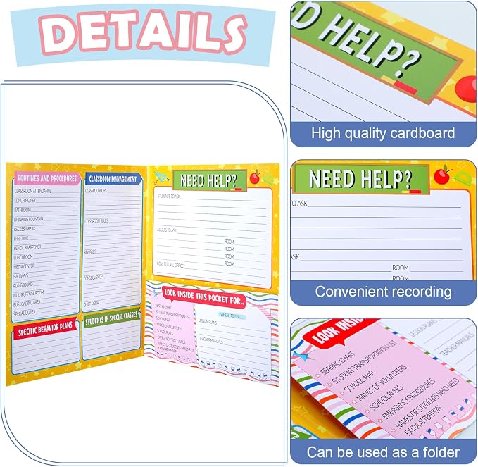 MotiMind 8 Pack Substitute Teacher Folder - Elementary School Teacher Supplies with Daily Class Schedule & Classroom Routines Management