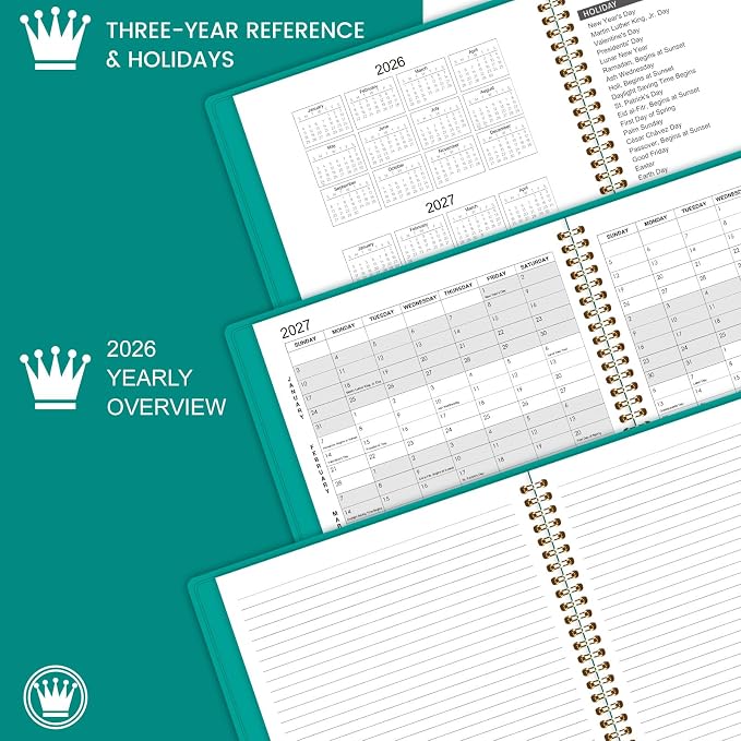 2026-2027 Monthly Planner - Jul 2026 - Dec 2027, 18 Months Calendar/Planner with Faux Leather, 8.86" x 11.4", 15 Notes Pages, Strong Twin - Wire Binding, Pocket, Monthly Tabs, Perfect Organizer- Green