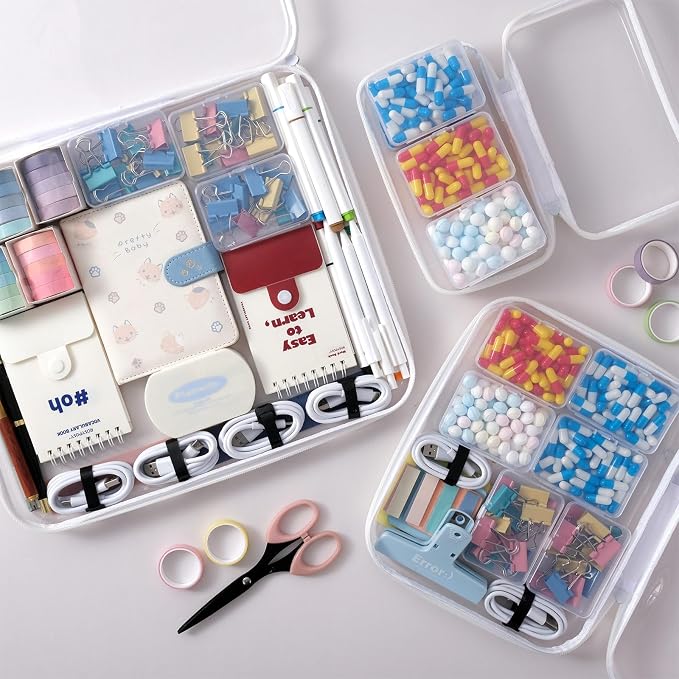 3 pack 10" Clear Zipper Pouches Portable Hard Shell Ccosmetic Case Plastic Storage Bag for Organizing