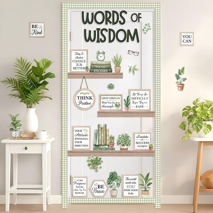 Mooliwe 57 Pcs Fresh Plants Bulletin Board Set Inspirational Flower Bulletin Board Decoration Positive Cutout Classroom Decoration for School Office Home Teacher Classroom Wall Supplies