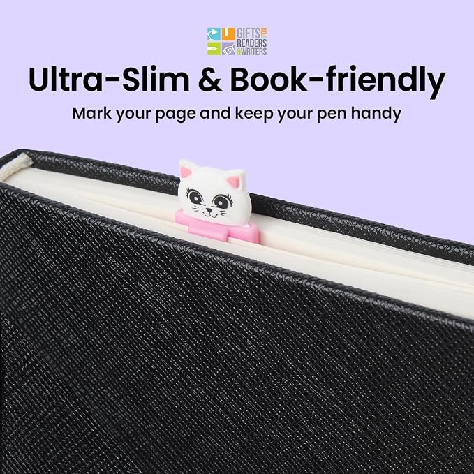 Gifts for Readers & Writers Pen Bookmark, Page Marker & Flat Writing Pen for Journal Notebook & Planner, Penmark Reading Accessory for Making Book Annotations (Kitty)