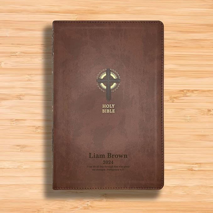 Personalized NRSV Sacraments of Initiation Edition Bible Faux Leather Medium Print Size | Custom with Name, Date or Text | Gift for Catholic and Religious Celebrations | Brown