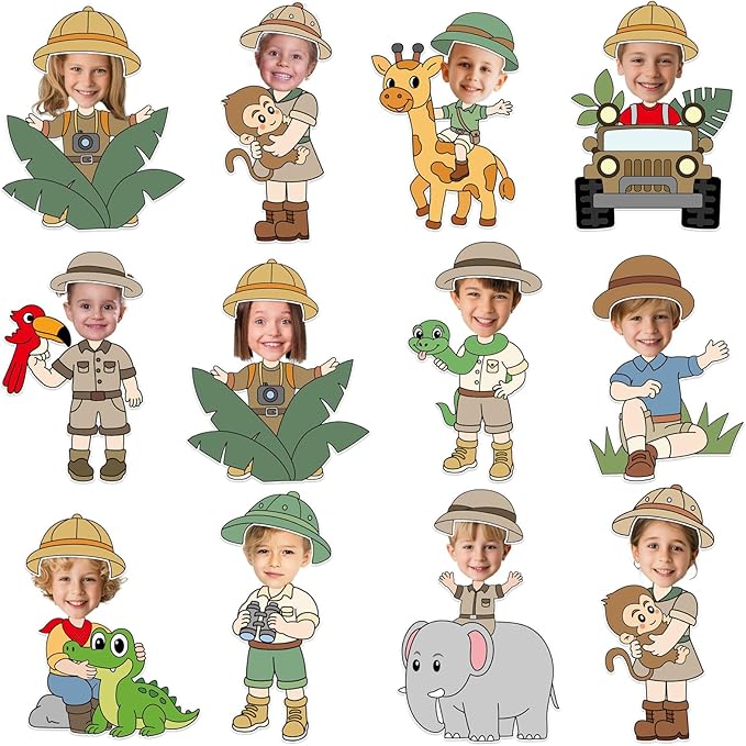 60pcs Jungle Safari Theme DIY Cutouts Jungle Animals Bulletin Board Decoration Set Forest Adventure Paper Cut-Outs Classroom Decor for Boy Girl DIY Photo Craft Kindergarten School Wall Door Supplies