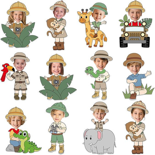 60pcs Jungle Safari Theme DIY Cutouts Jungle Animals Bulletin Board Decoration Set Forest Adventure Paper Cut-Outs Classroom Decor for Boy Girl DIY Photo Craft Kindergarten School Wall Door Supplies