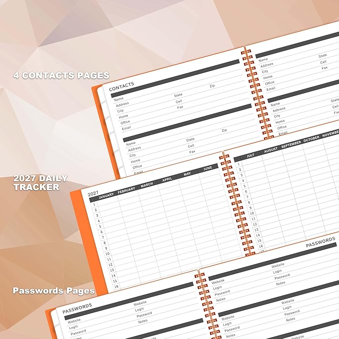 2026-2027 Monthly Planner - Planner 2026-2027, JUL 2026 - DEC 2027, 18 Monthly Calendar Planner with Tabs - Contacts + Passwords + Dual-Sided Pocket (9" x 11", Orange Design)