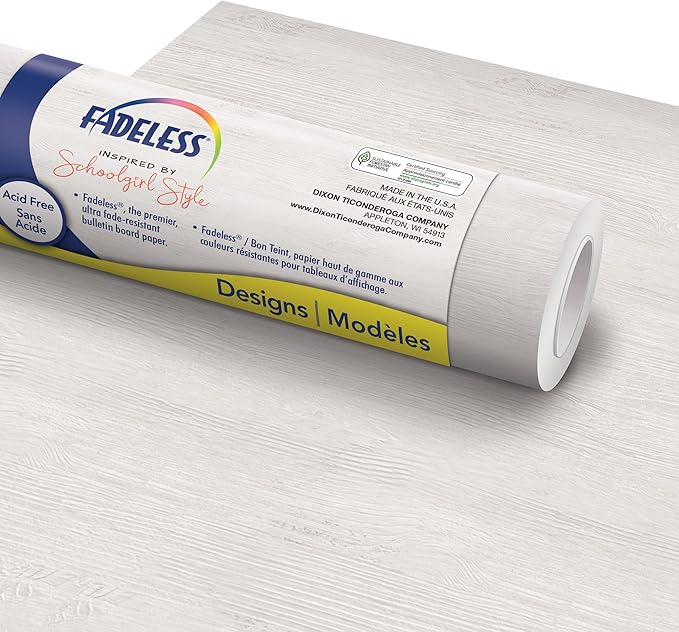 Fadeless Schoolgirl Style Bulletin Board Paper, Southern Belle Shiplap, 47.25" x 12', 1 Roll