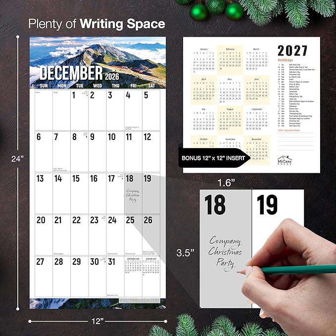 MICASA PRESS The Big Grid - Seasons in Nature 2026 Wall Calendar 12 Month | 12" x 24" Open | Giftable | Jumbo Large Print Calendar 2026