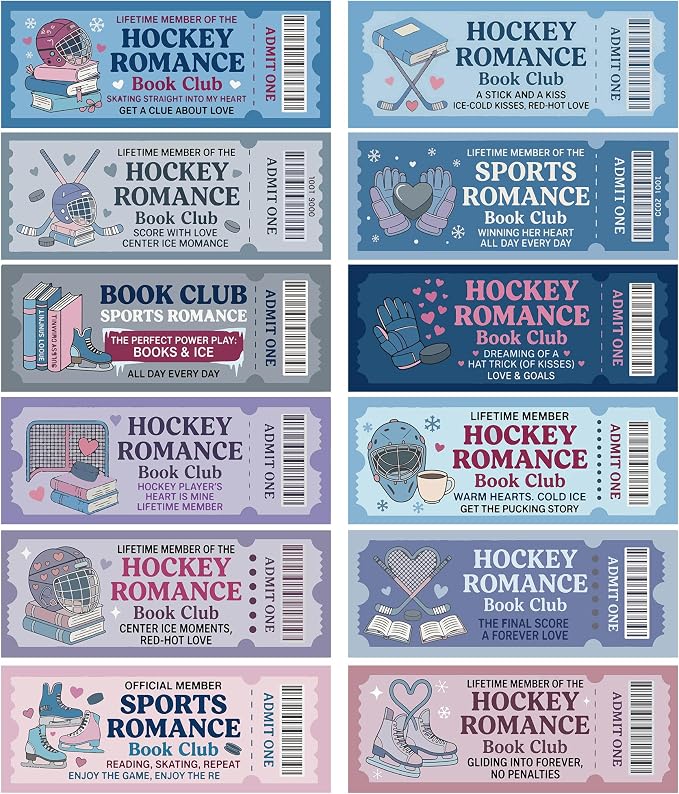 Hockey Romance Ticket Bookmarks-120PCS Retro Ticket Style Bookmarks for Readers, Sports Romance Aesthetic Bookmark Set, Book Club Reading Accessories for Romance Book Lovers