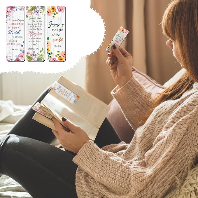 Chinco 30 Pcs Magnetic Christian Bookmarks - Bible Verse Inspirational Scripture Page Clips, Religious Prayer Bookmarks for Women, Kids, Teachers, Church Supplies & School Gifts(Flower)