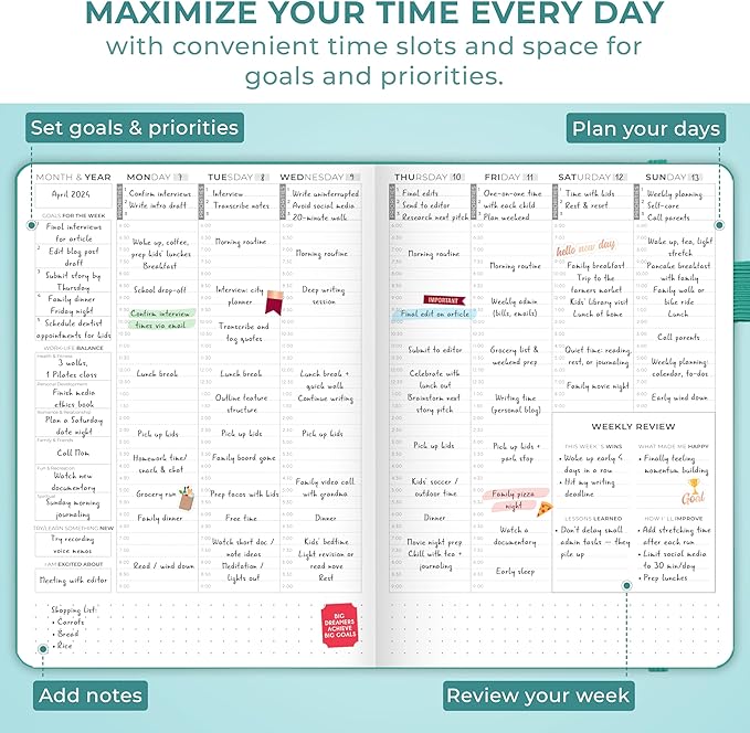 Clever Fox Planner Schedule – Undated Weekly & Monthly Life Planner with Time Slots, Appointment Book & Daily Organizer, A5 (Turquoise)