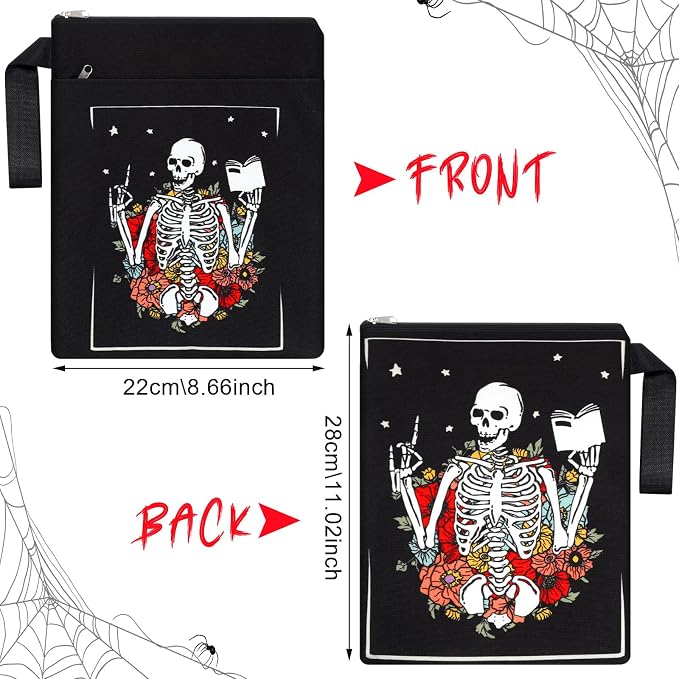 Fuyoooo 6 Pack Gothic Book Covers Book Club Gifts Book Covers for Paperbacks Skeleton Book Sleeve with Zipper Book Case Bag Gothic Book Protector for Book Lovers Teacher Student Gifts