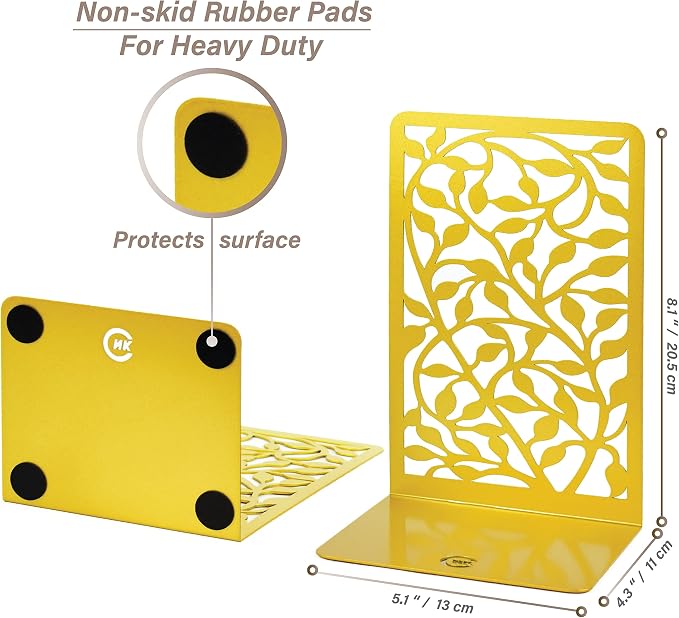 CNK Book Ends Bookends for Decorative Books Holder Bookend Shelves End Hold Heavy Duty Holders Stoppers Metal Stopper Cute Boho Bookshelf Holds Cookbook Office Home Set of 2 Bookends Pair Gold