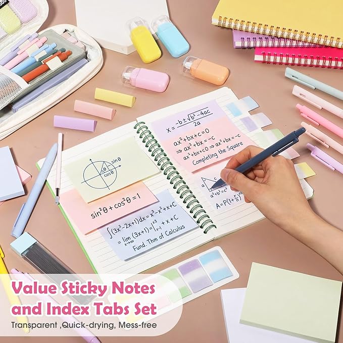 Watersay 64 Pcs Aesthetic School Supplies with Pencil Case, Notebook, Highlighters, Gel Pen, Mechanical Pencil, Correction Tapes School Office Stationary Set Bible Study Preppy Student Essentials Kit