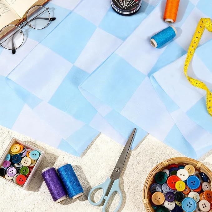 120x47 in Checkered Bulletin Board Fabric Pastel Bulletin Board Background Hippie Groovy Classroom Decoration for Back to School Home Office Wall Decor Party Supplies Pillows Curtains Crafts Blue